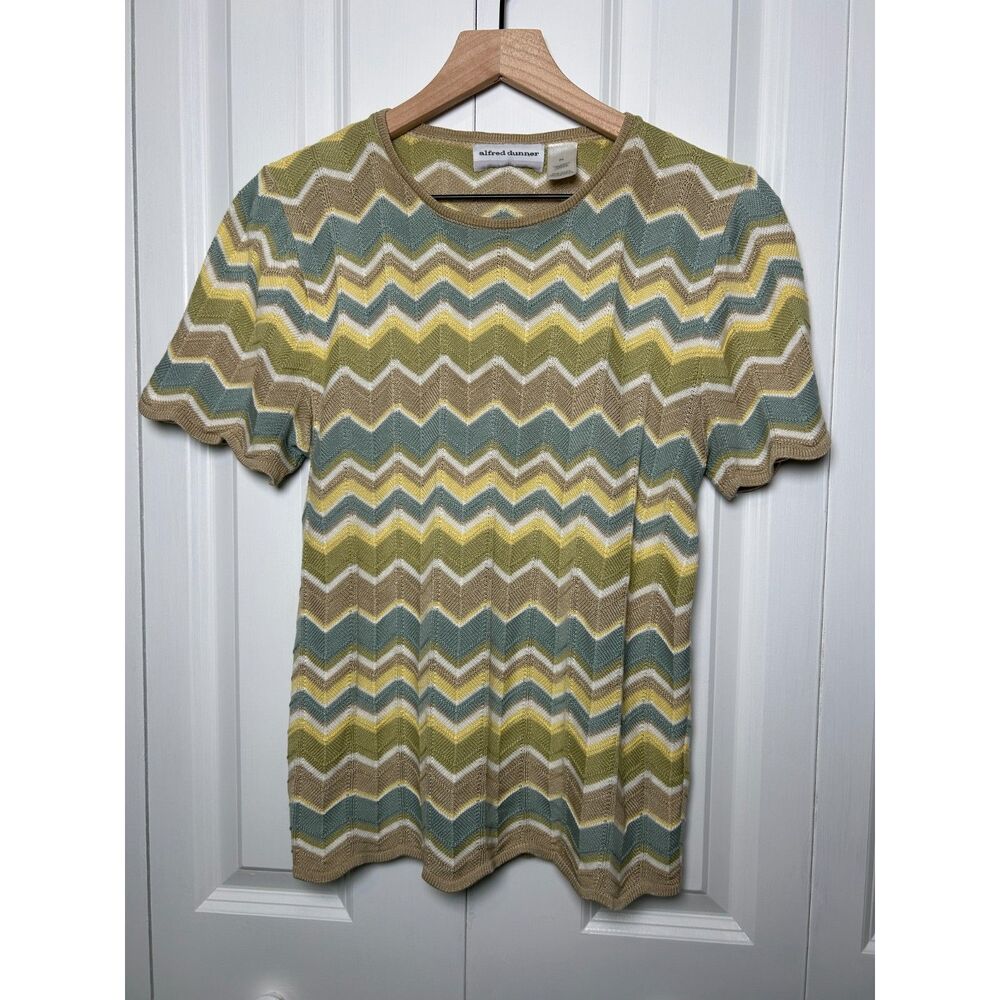 Vintage Alfred Dunner Chevron Zigzag Knit Top Pastel PL